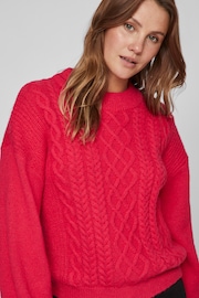VILA Pink Round Neck Cosy Cable Knit Jumper - Image 3 of 5