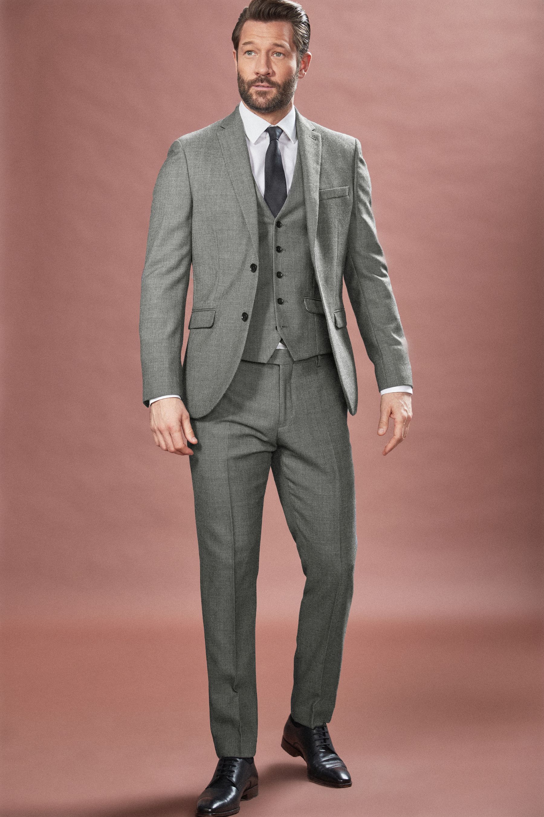 Buy Grey Signature Empire Mills 100 Wool Birdseye Suit Jacket from Next Luxembourg