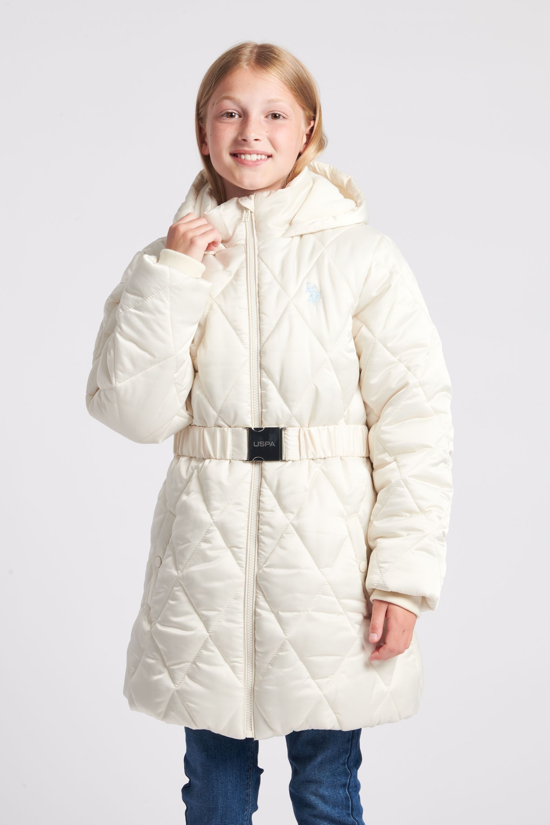 Buy U.S. Polo Assn. Cream Girls Belted Puffer Coat from Next USA