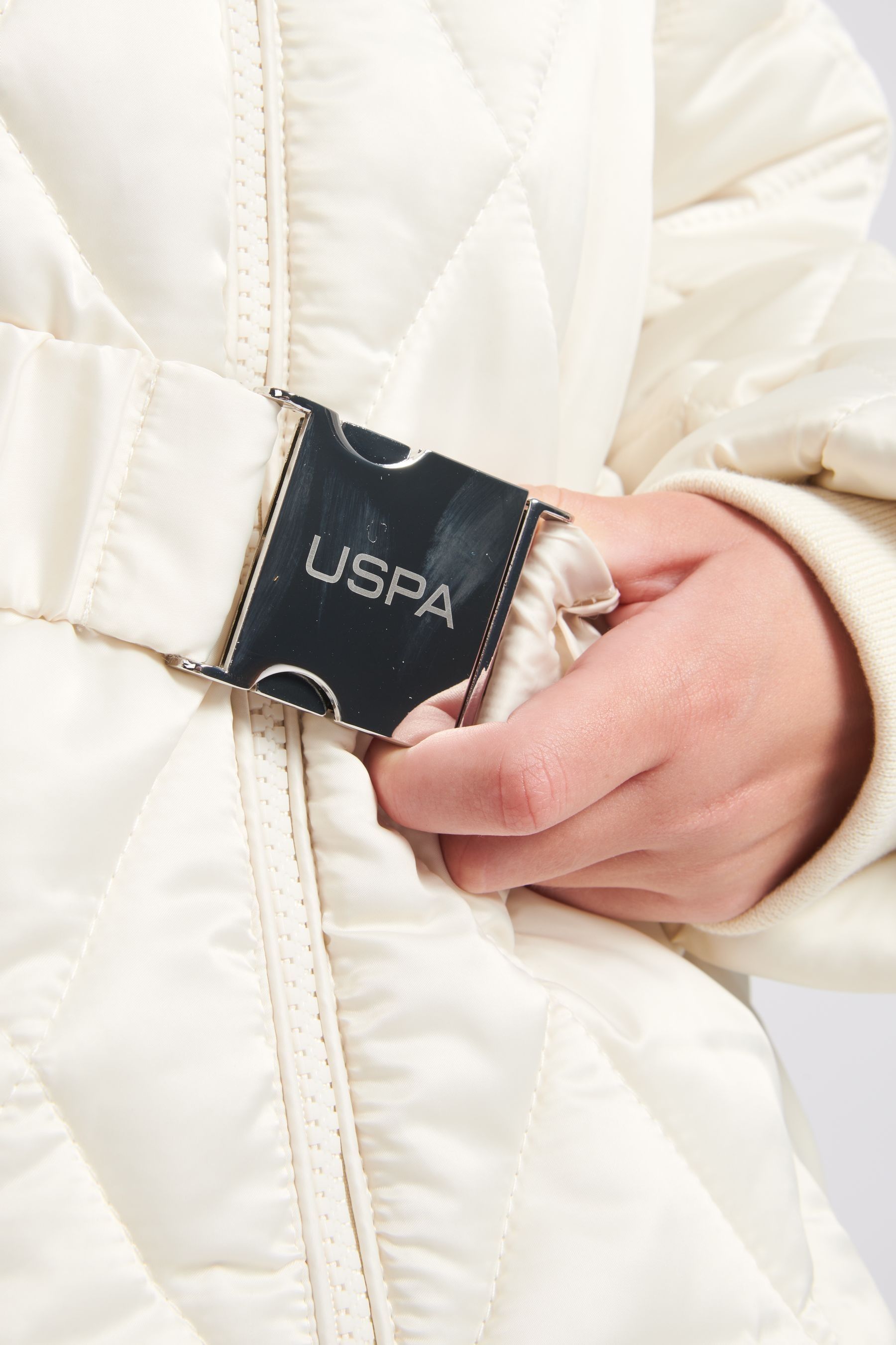 U.S. Polo Assn. Girls Cream Belted Puffer Coat