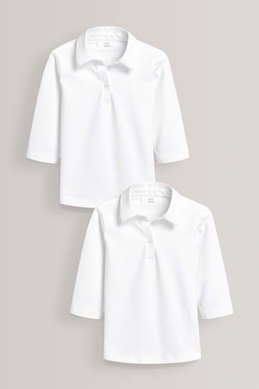 White 2 Pack Cotton Stretch 3/4 Sleeve Jersey Blouses (3-16yrs)