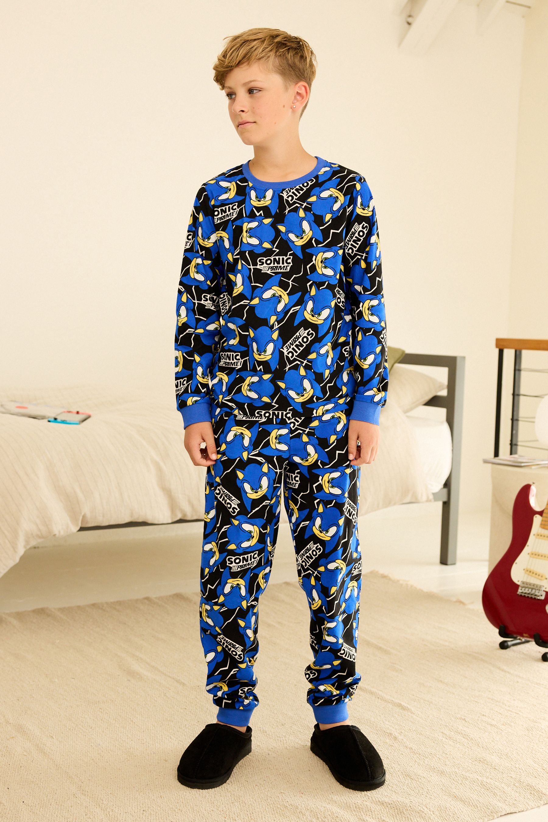 Buy Sonic Blue Black Soft Touch Fleece with Elastane Pyjamas 3 14yrs from Next Luxembourg