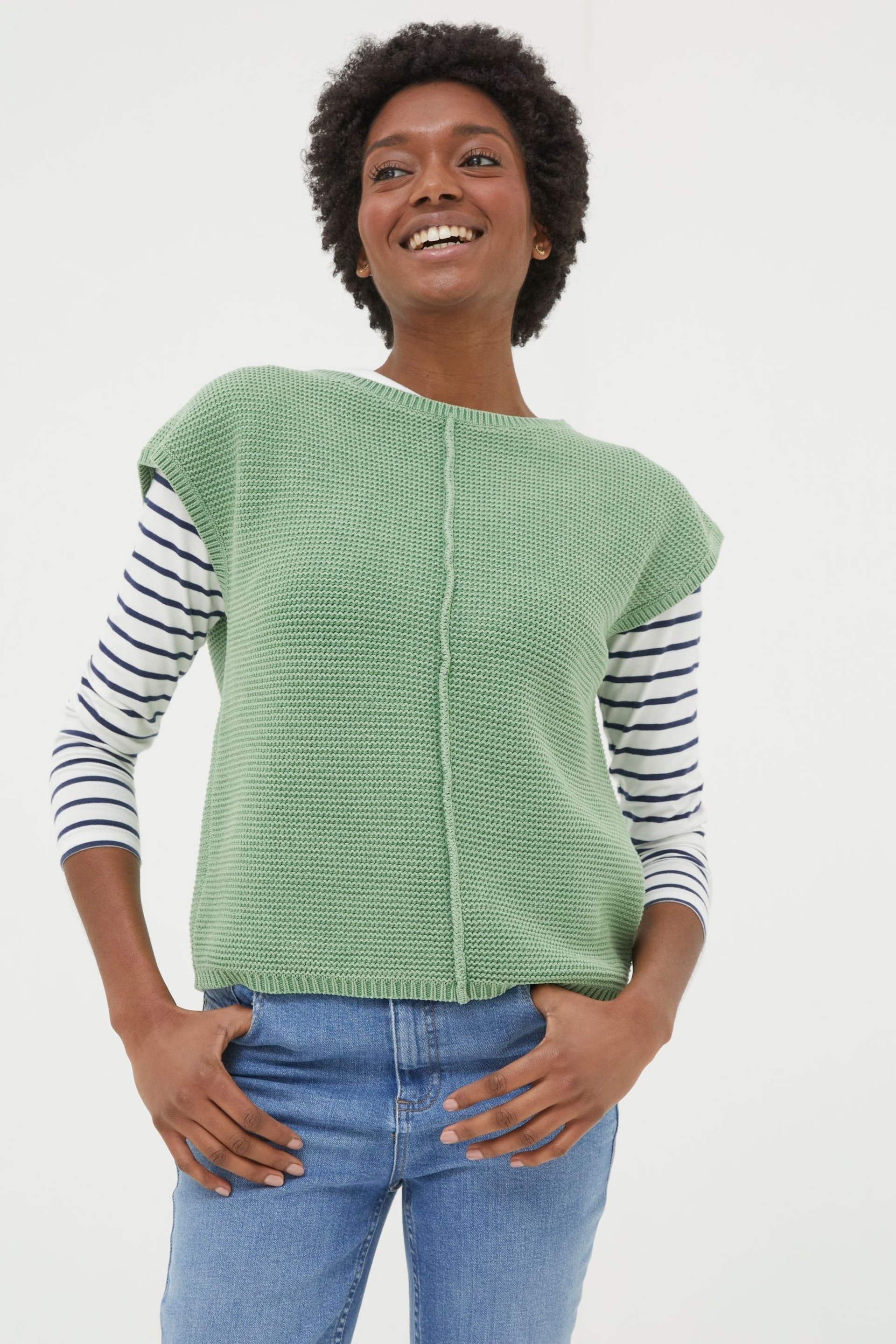 FatFace Green Knitted Crew Jumper - Image 1 of 4