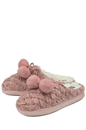 Dunlop Baby Pink Ladies Knitted Closed Toe Mule Slippers
