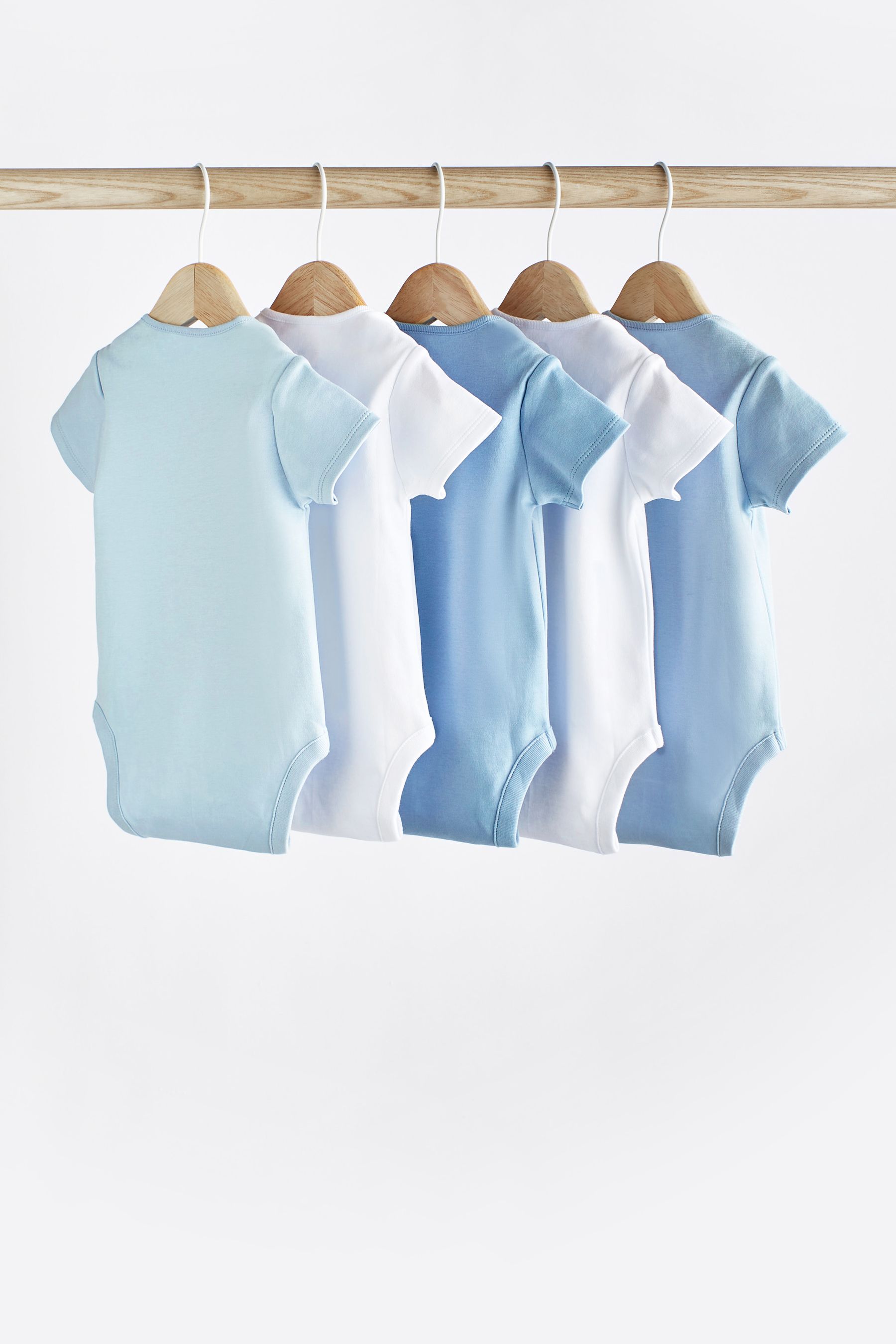 Blue White 5 Pack Plain Baby Bodysuits