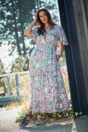 FatFace Green Expressive Floral Midi Dress - Image 1 of 7