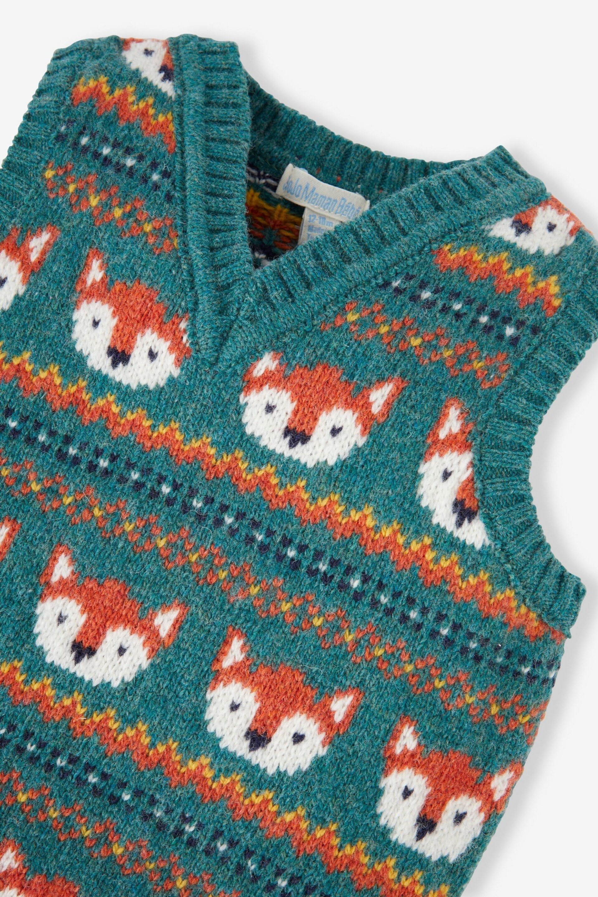 JoJo Maman Bébé Green Fox Fair Isle Tank Top - Image 2 of 2