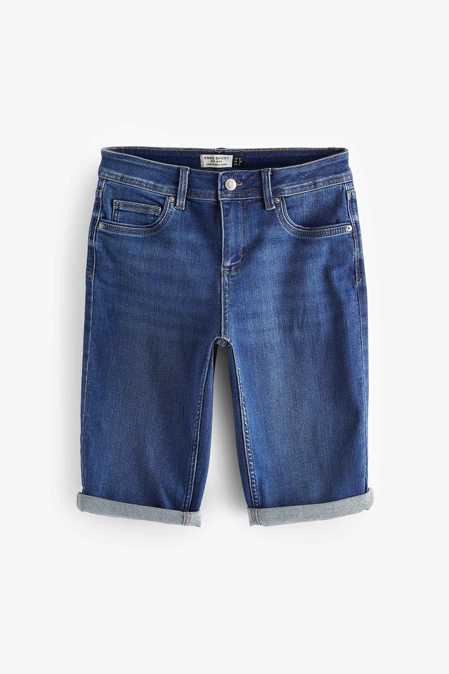 Mid Blue Denim Knee Shorts
