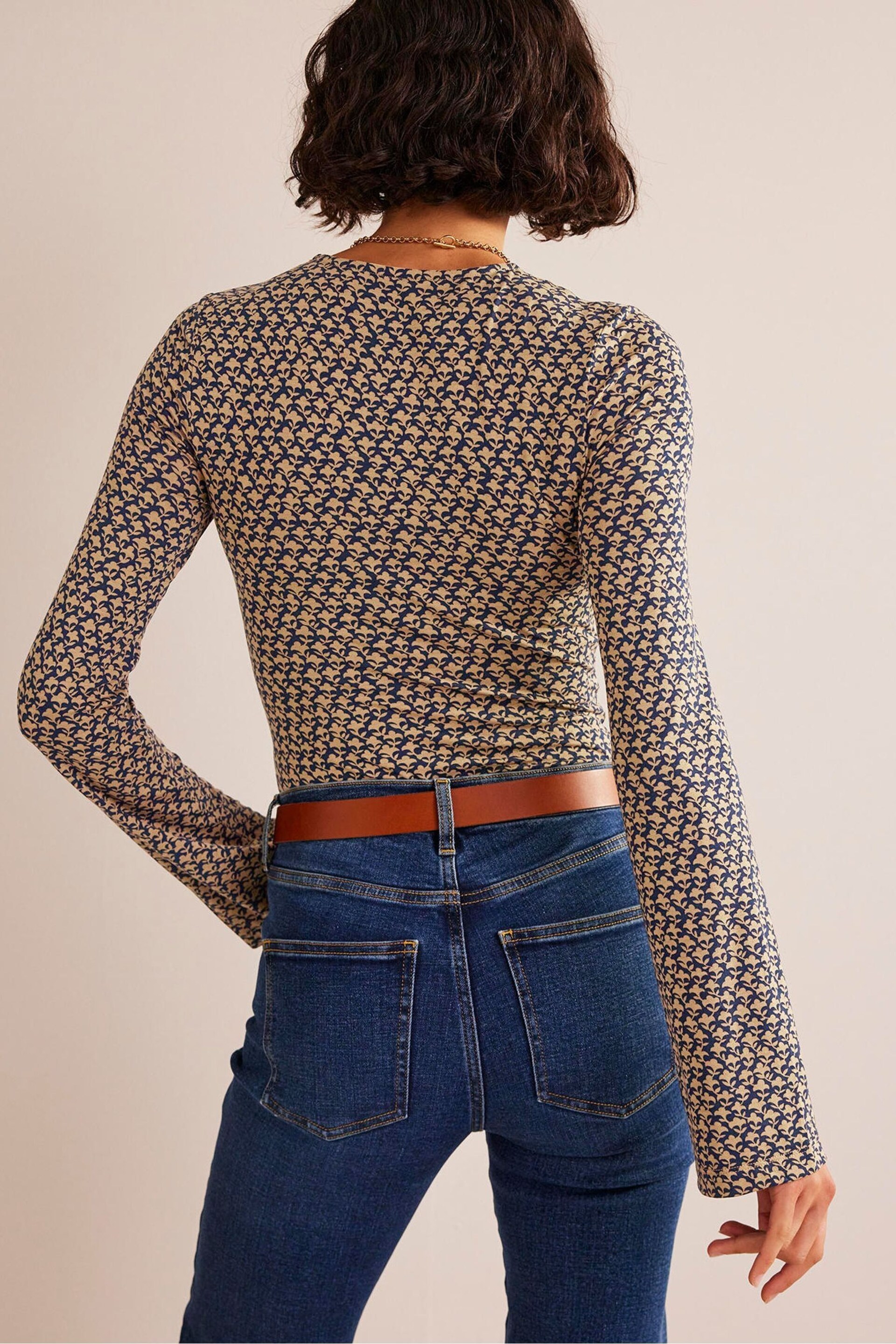 Boden Brown Knot Front Flare Sleeve Top - Image 2 of 4
