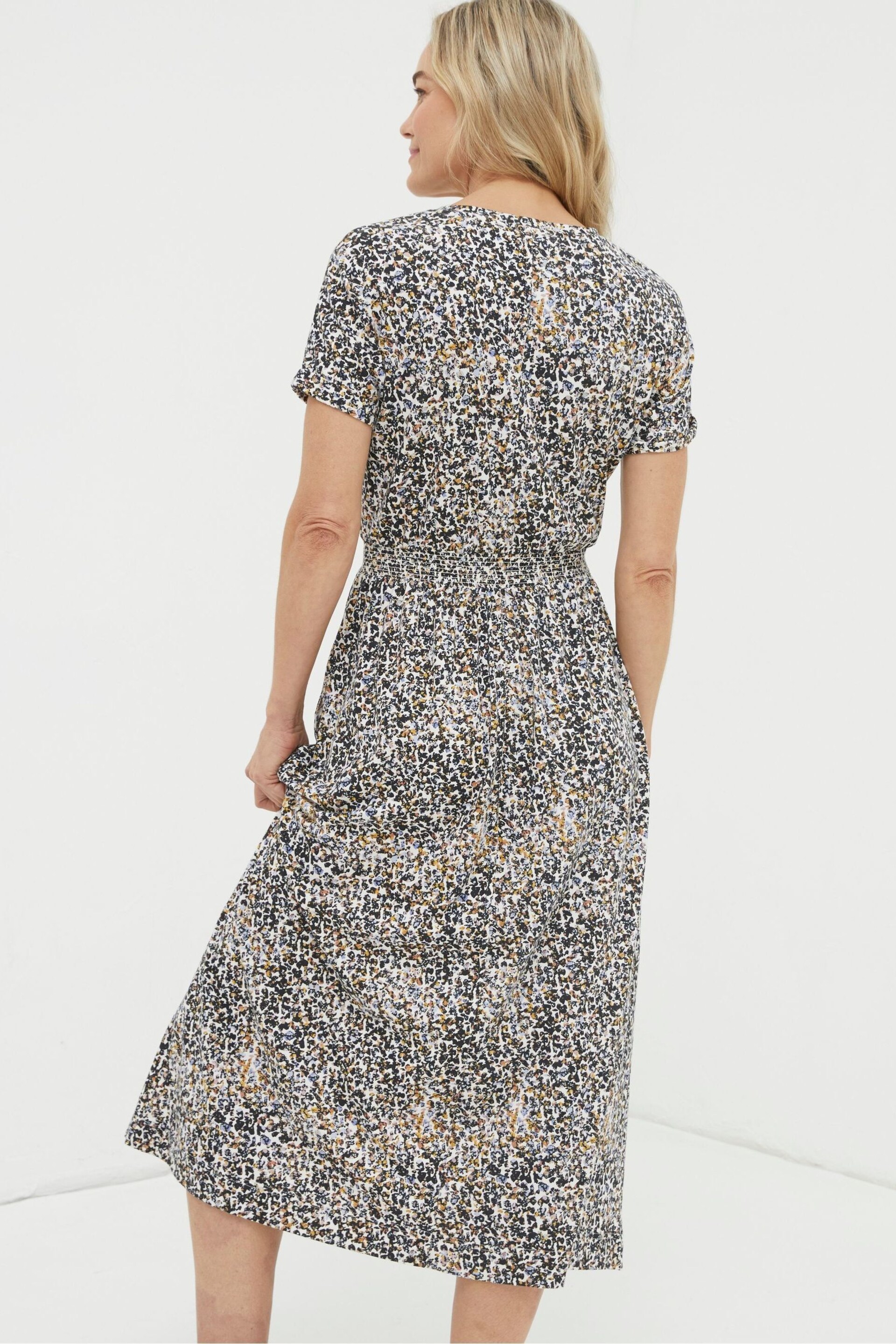 FatFace Natural Navi Dappled Spot Jersey Dress - Image 2 of 6