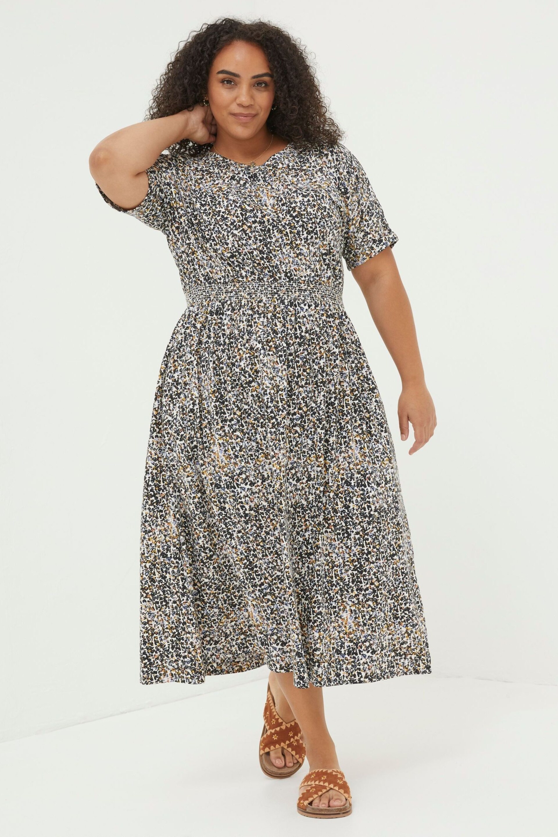 FatFace Natural Navi Dappled Spot Jersey Dress - Image 4 of 6