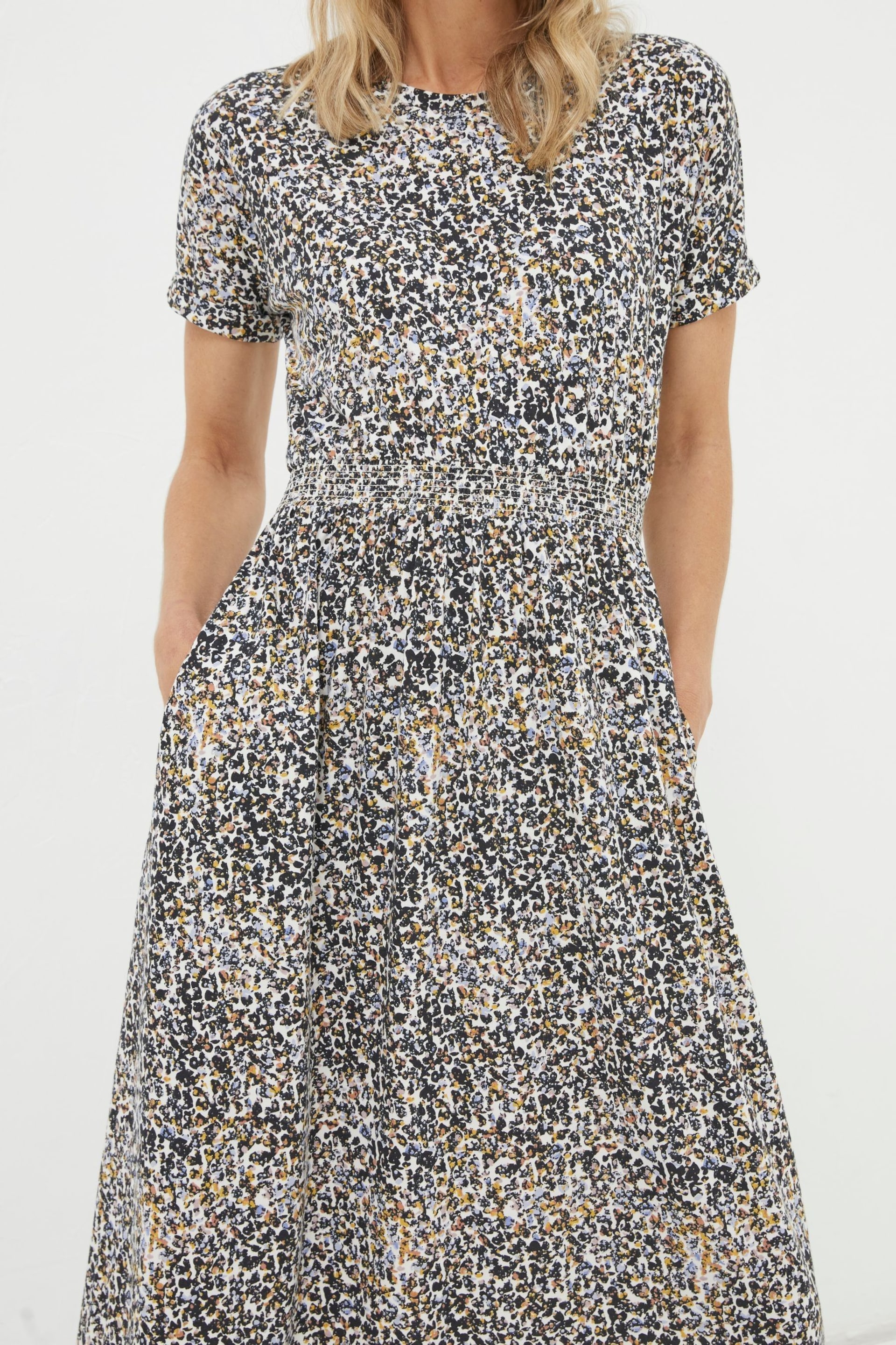 FatFace Natural Navi Dappled Spot Jersey Dress - Image 5 of 6