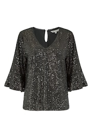 Yumi Black Sequin Top With Fluted Sleeve - Image 5 of 5