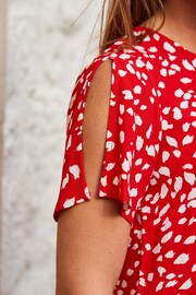 Sosandar Red Flutter Sleeve Gold Bar Detail Tunic - Image 5 of 5