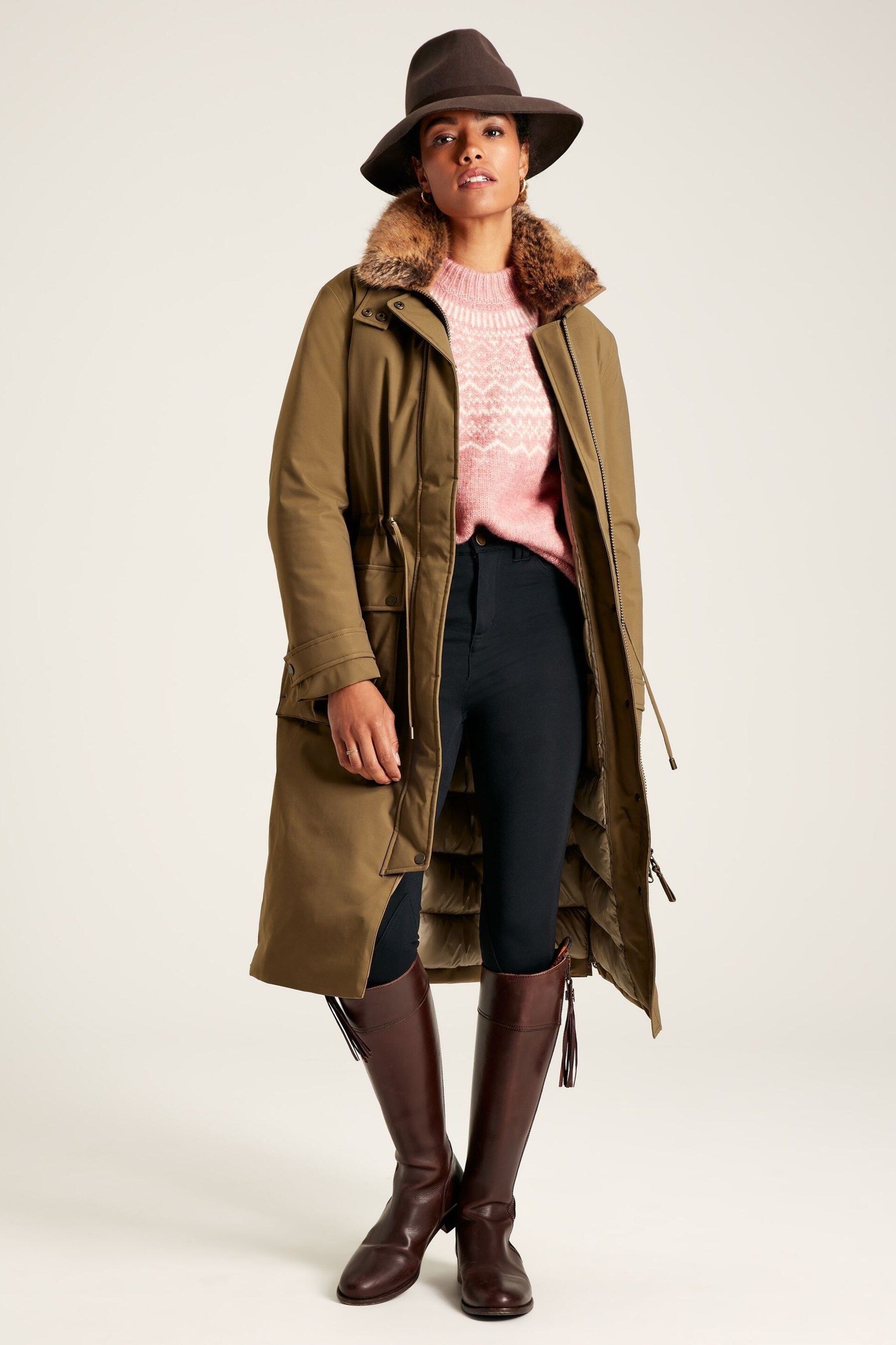 Joules Wilcote Tan Brown Waterproof Padded Raincoat - Image 1 of 11