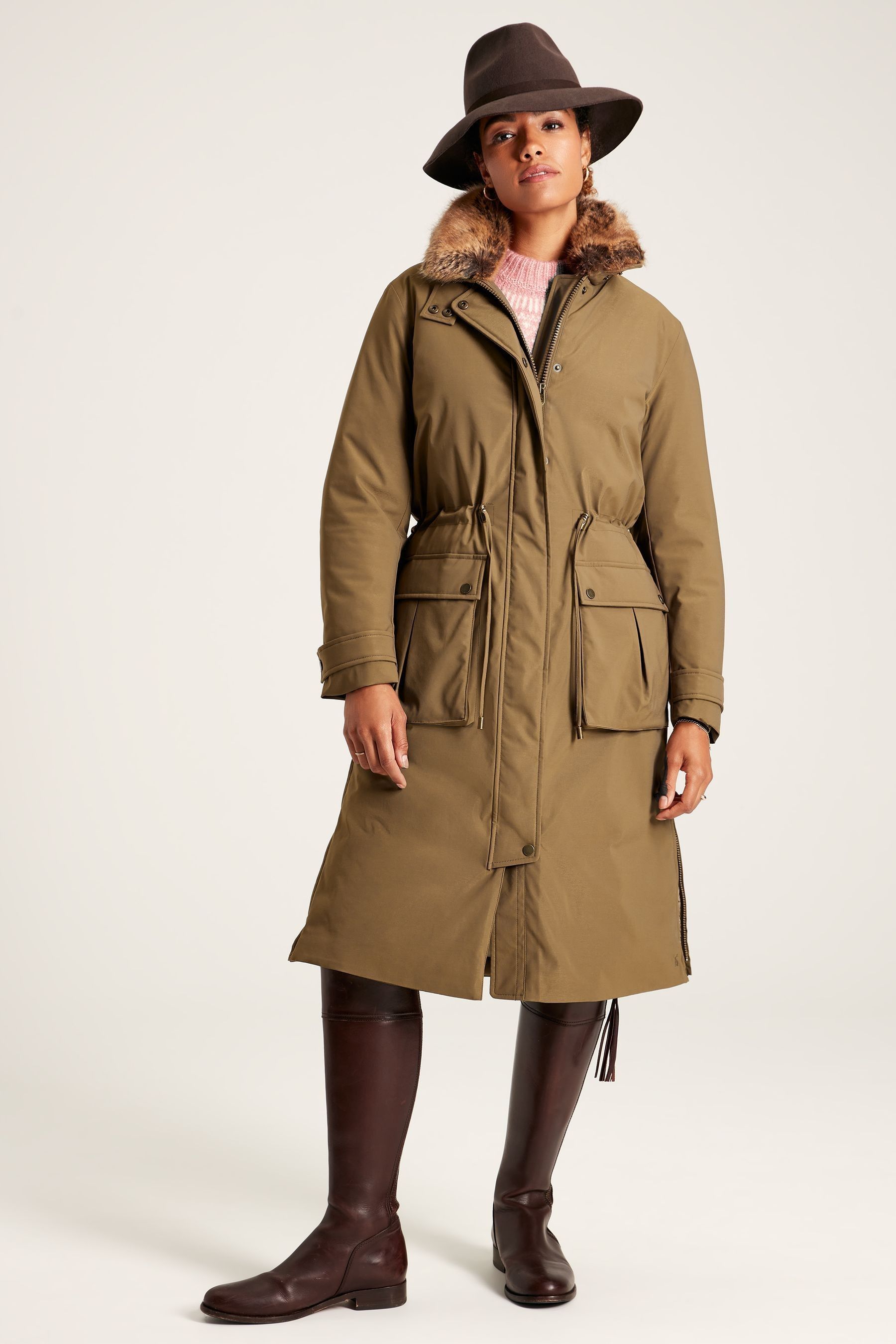 Buy Joules Wilcote Tan Brown Waterproof Padded Raincoat from the