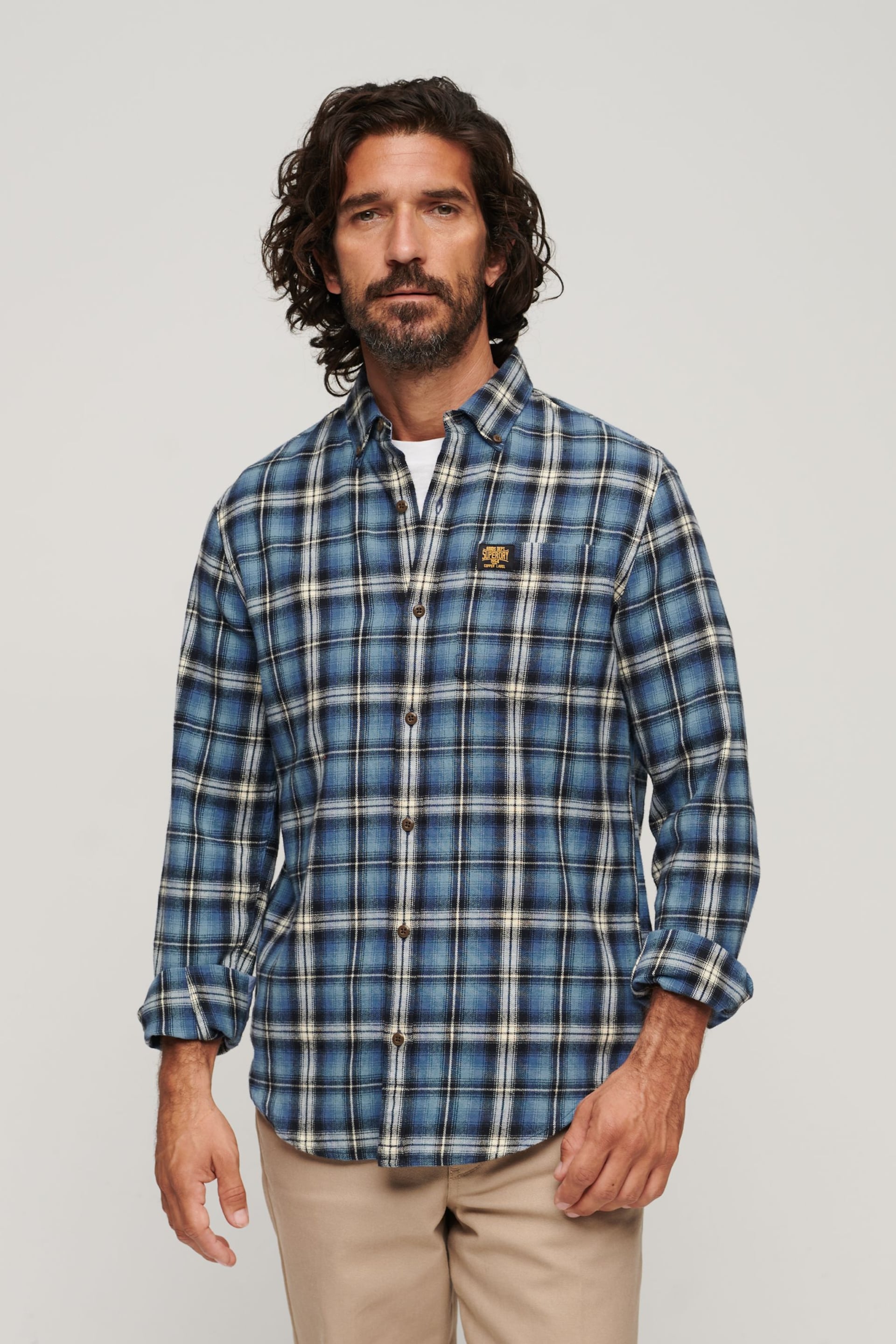 Superdry Blue Long Sleeve Cotton Lumberjack Shirt - Image 1 of 9