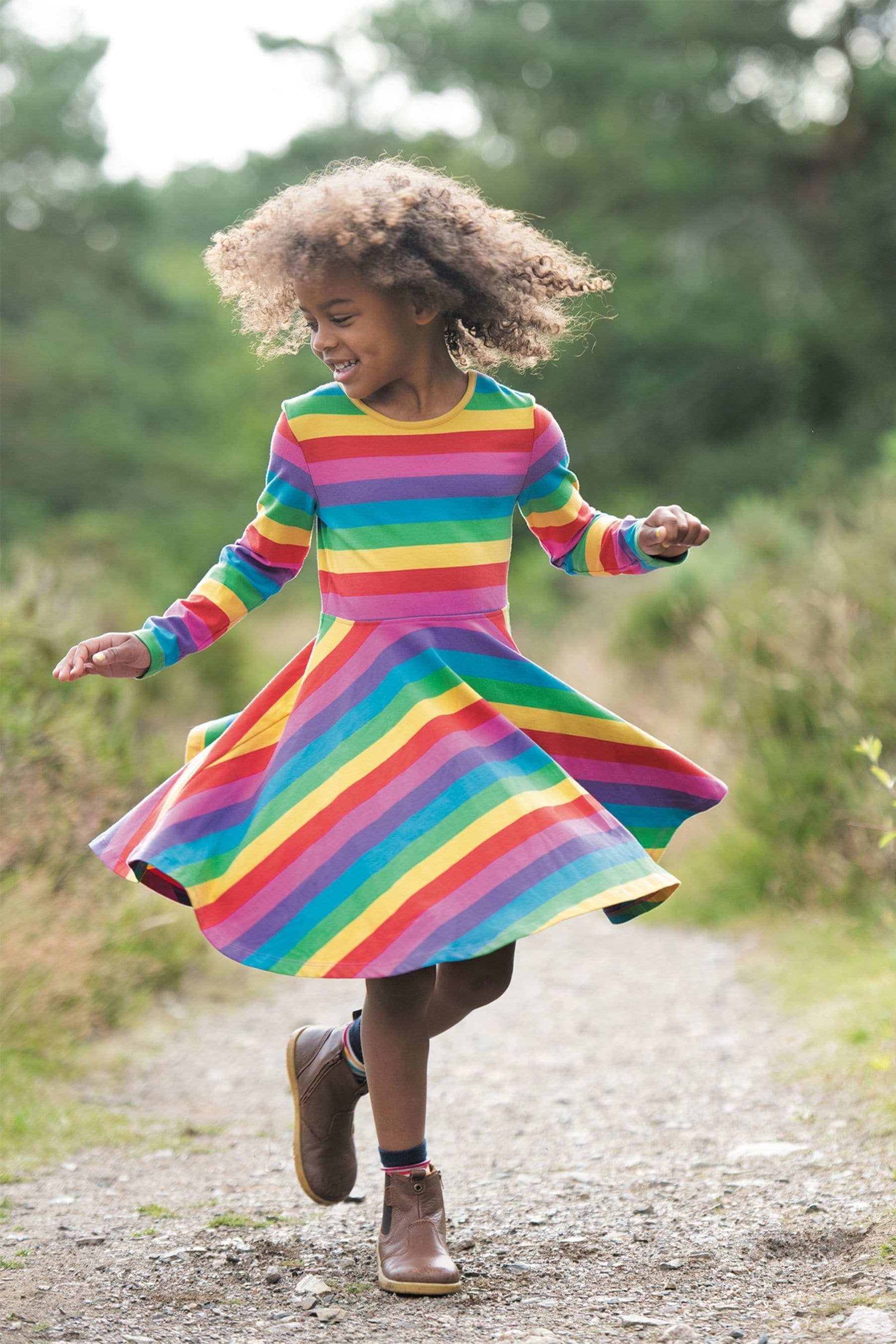 Buy Frugi Pink Organic Cotton Rainbow Full Skirt Skater Dress from Next Luxembourg