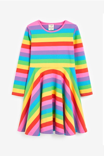 Frugi Pink Organic Cotton Rainbow Full Skirt Skater Dress