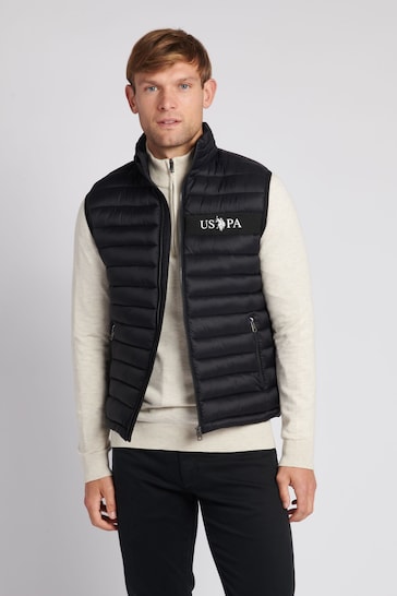 U.S. Polo Assn. Mens Lightweight Quilted Tape Black Gilet
