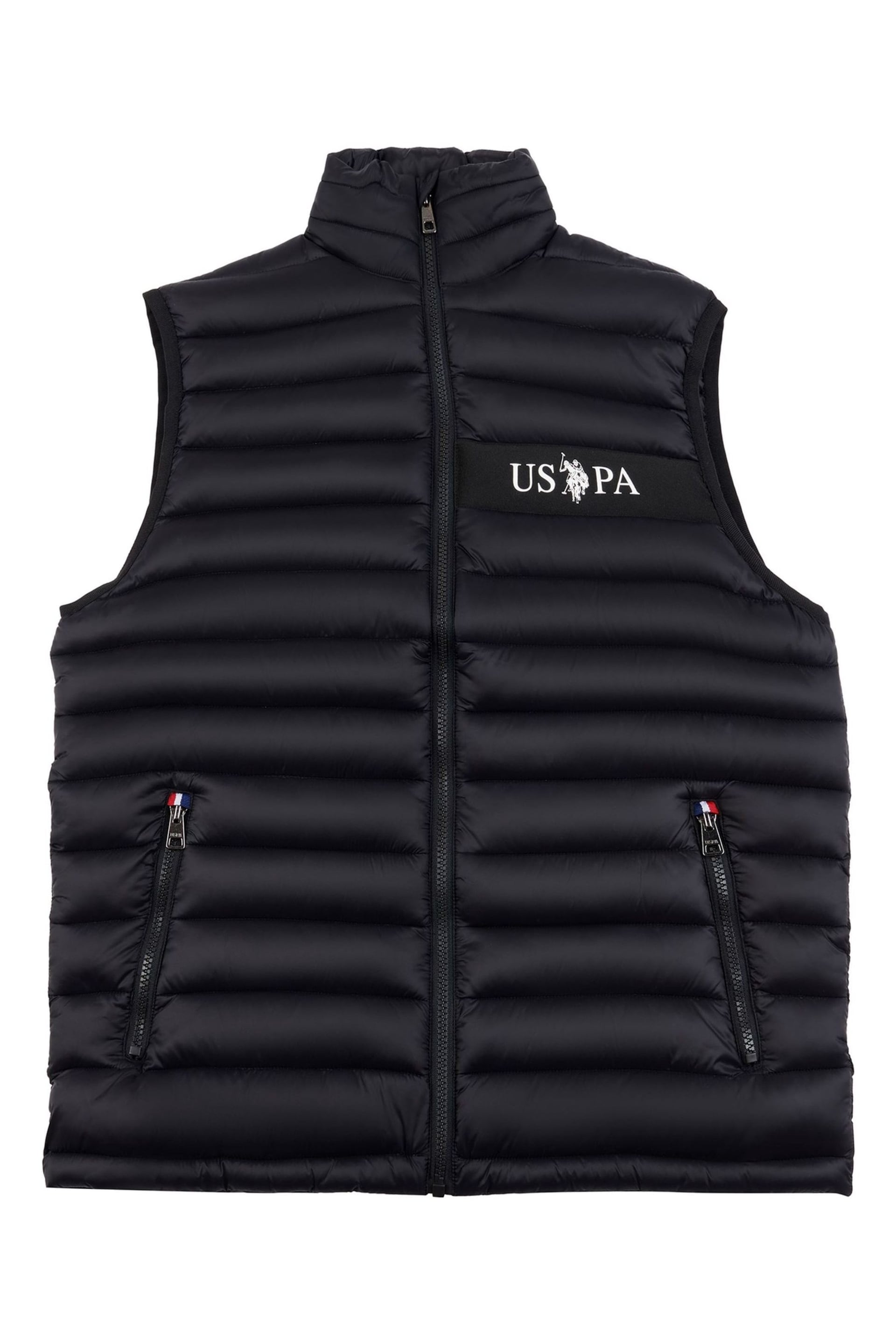U.S. Polo Assn. Mens Lightweight Quilted Tape Black Gilet - Image 5 of 7