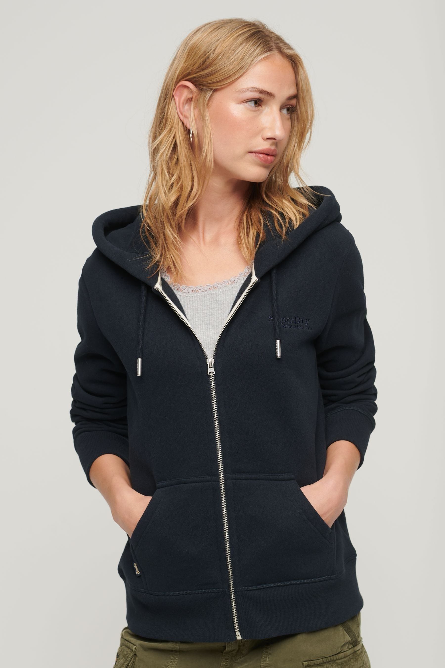 Buy Superdry Navy Essential Logo Zip Hoodie from the Next UK