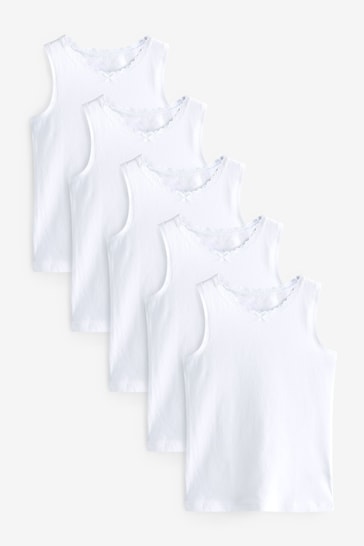 White Lace Trim Vest 5 Pack (1.5-16yrs)
