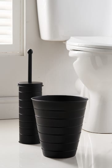 Our House Black Toilet Brush And Bin Set