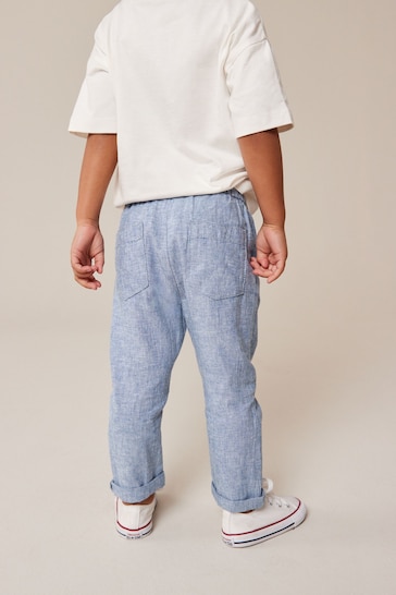 Chambray Blue Linen Blend Pull-On Trousers (3mths-7yrs)