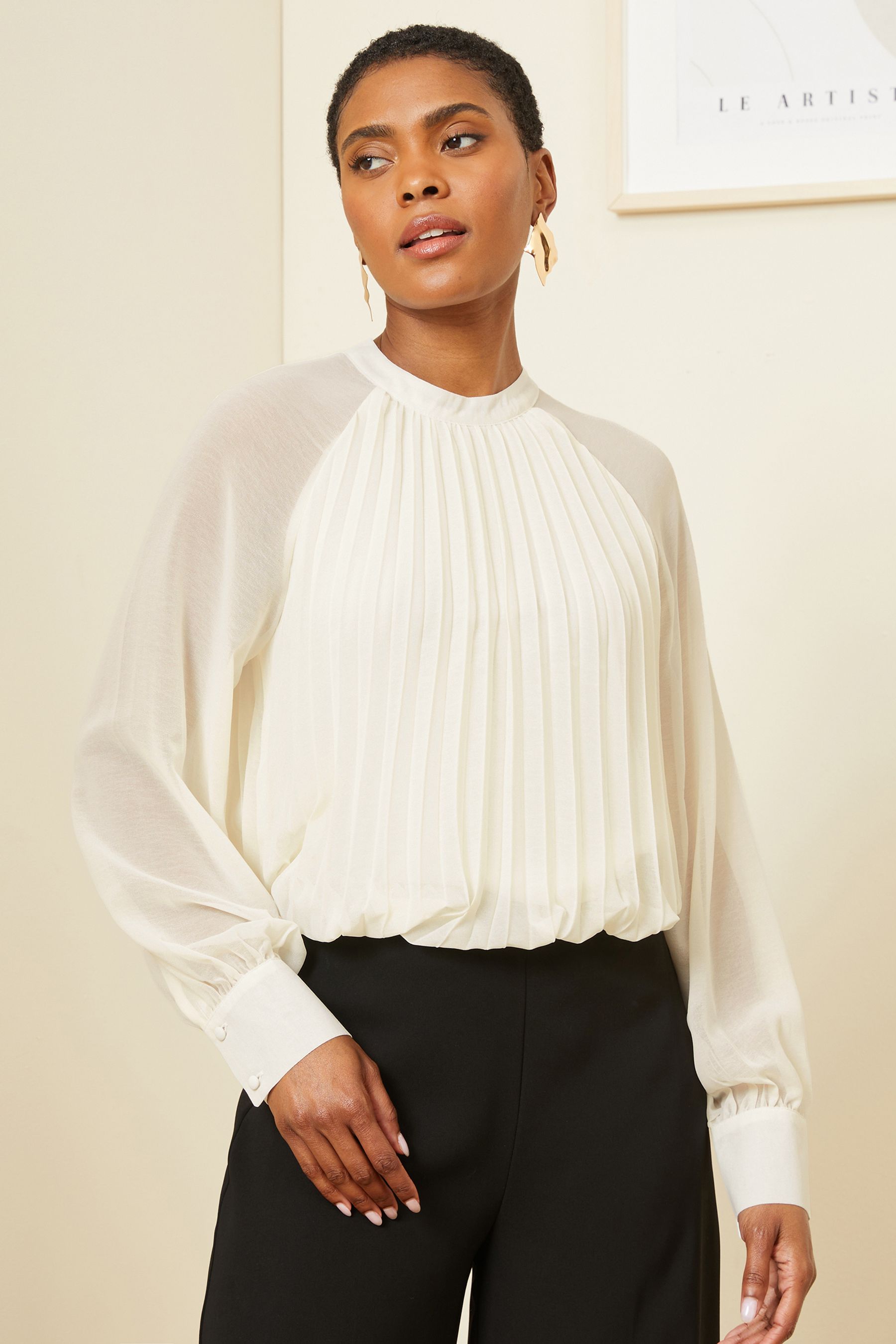 Buy Love Roses Ivory White Chiffon Pleated Blouse from the Next