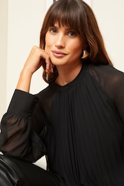 V&A | Love & Roses Black Chiffon Pleated Blouse - Image 2 of 4