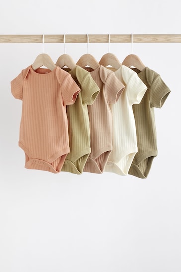 Green Plain Short Sleeve Baby Bodysuits 5 Pack