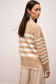 Neutral/Ecru Cream High Neck Stripe Cosy Knitted Jumper Long Sleeve Top - Image 3 of 6