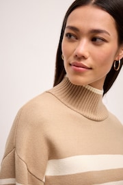 Neutral/Ecru Cream High Neck Stripe Cosy Knitted Jumper Long Sleeve Top - Image 4 of 6