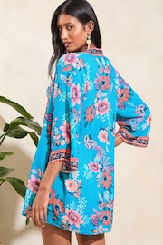 Love & Roses Blue Floral Printed Kimono Beach Coverup - Image 2 of 4