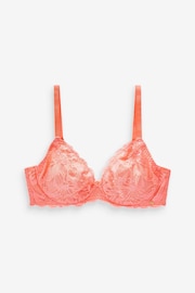 Coral Pink DD+ Non Pad Plunge Floral Lace Bra - Image 6 of 7