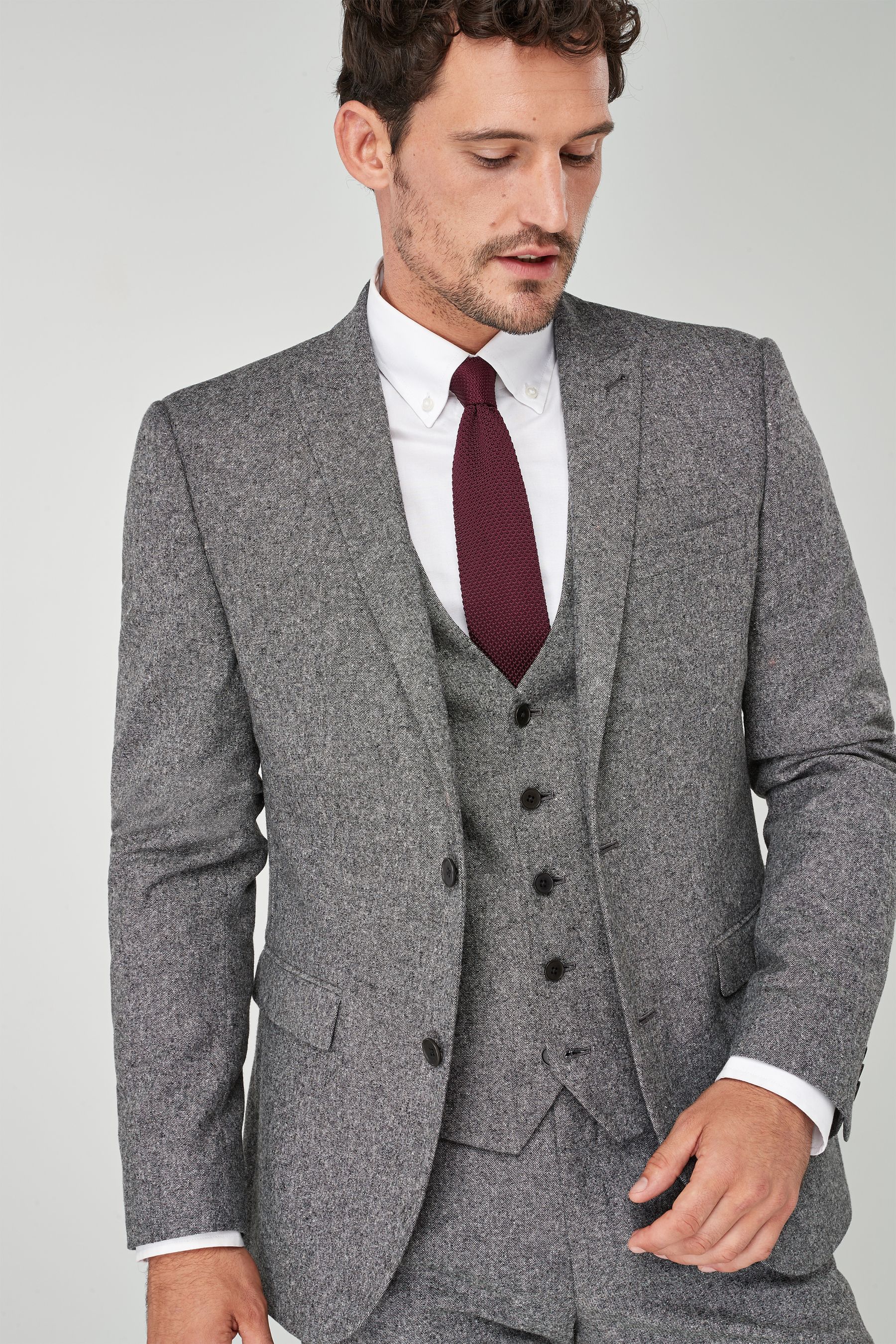 Buy Grey Slim Fit Wool Donegal Suit Jacket from the Next UK online shop