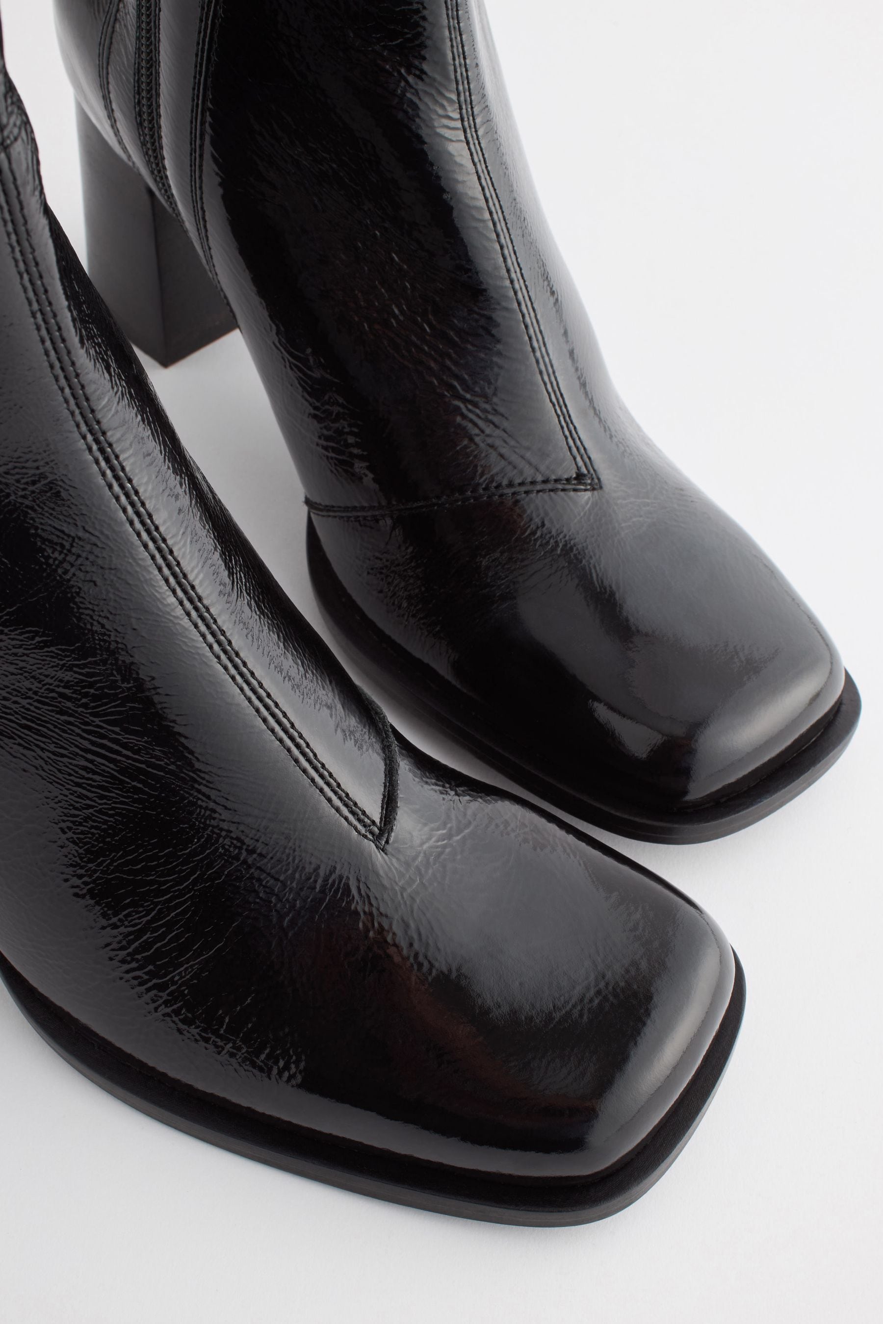 Square toe black leather boots cheap
