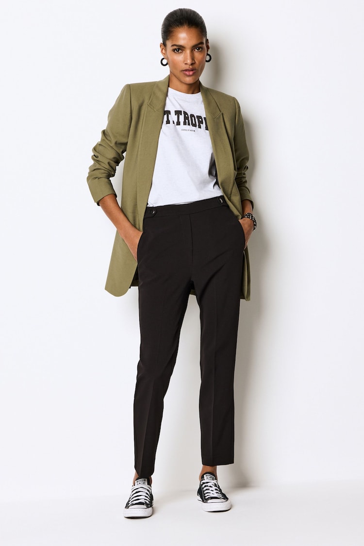 Black Tailored Elastic Back Straight Leg Trousers - Image 1 of 6