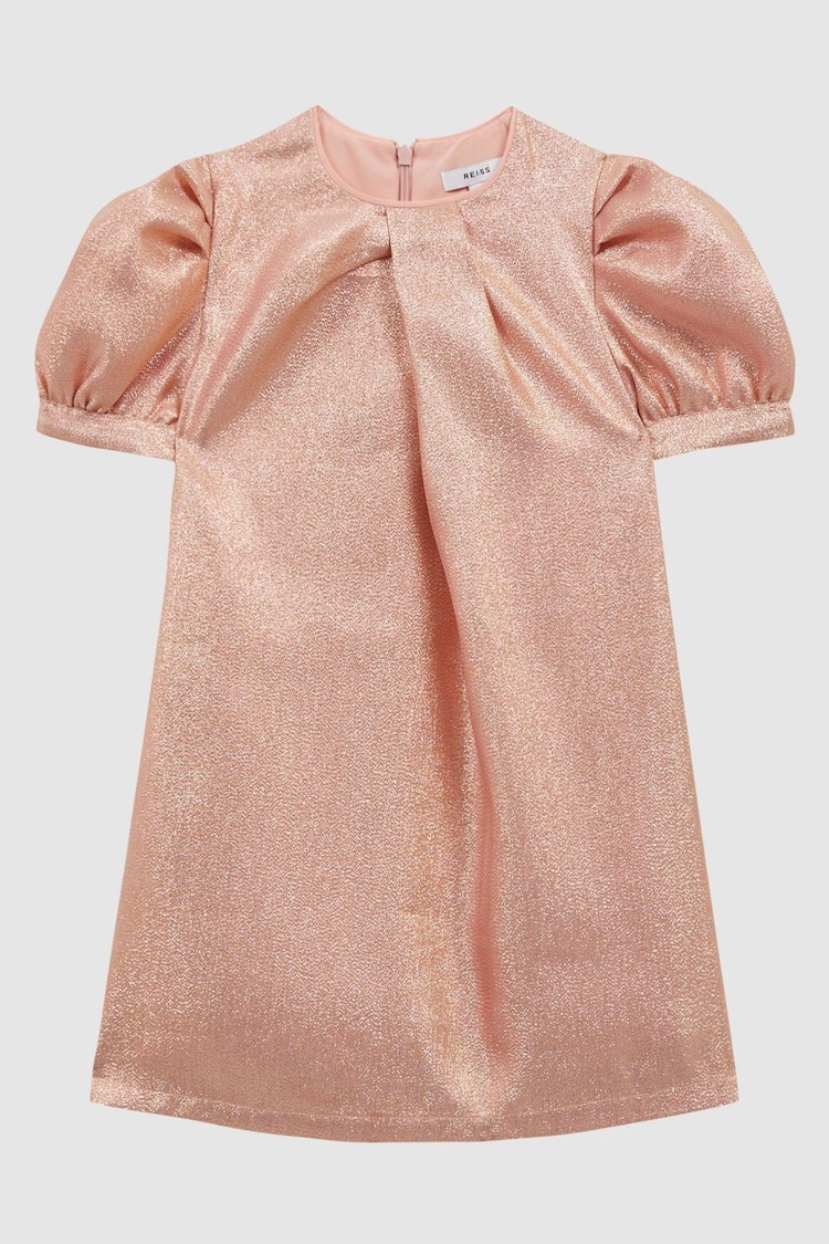 Reiss Pink Lexi Junior Metallic Puff Sleeve Dress - Image 2 of 6