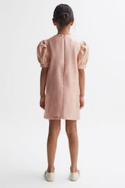 Reiss Pink Lexi Junior Metallic Puff Sleeve Dress - Image 5 of 6