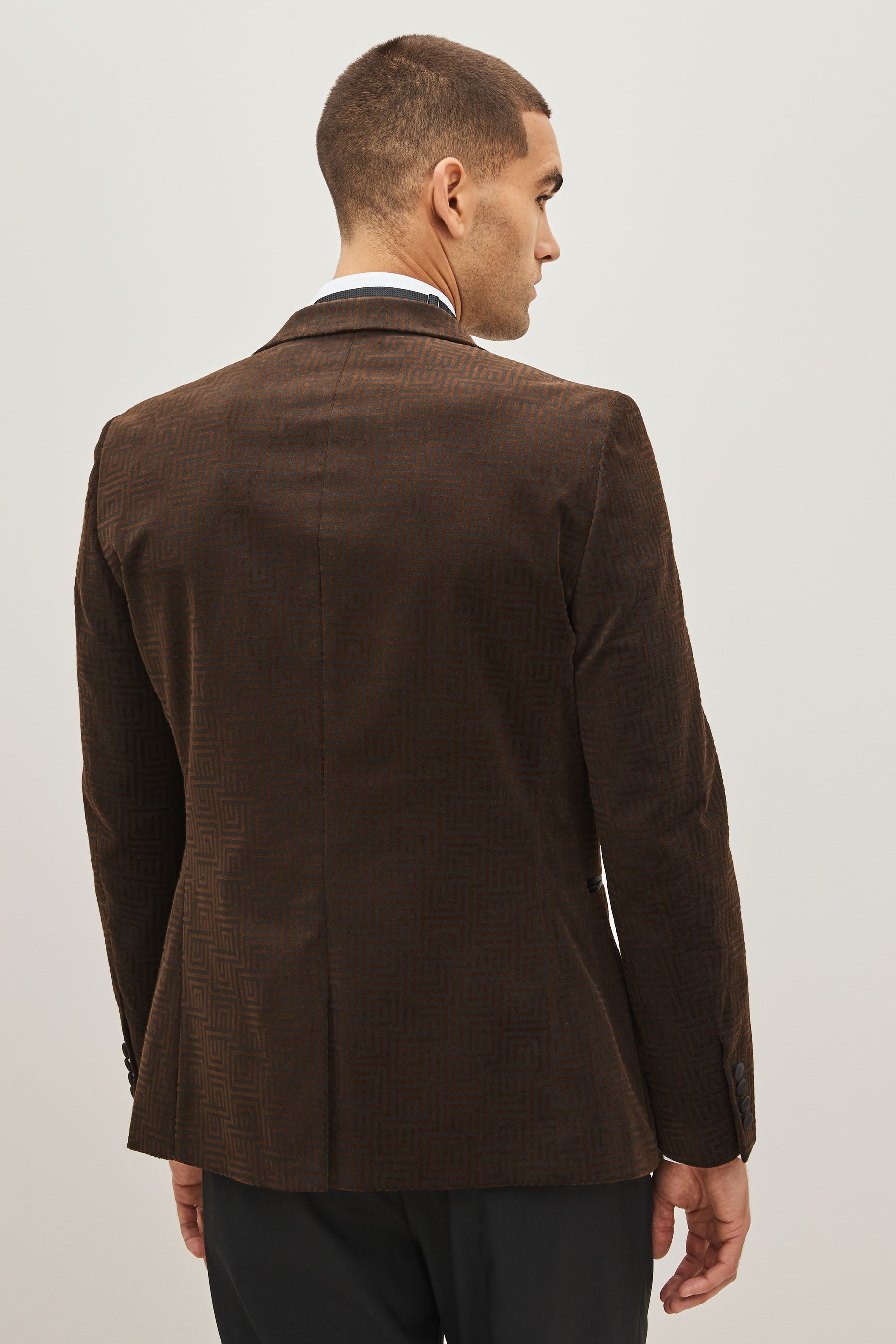Buy Brown Slim Printed Velvet Jacket from Next Luxembourg