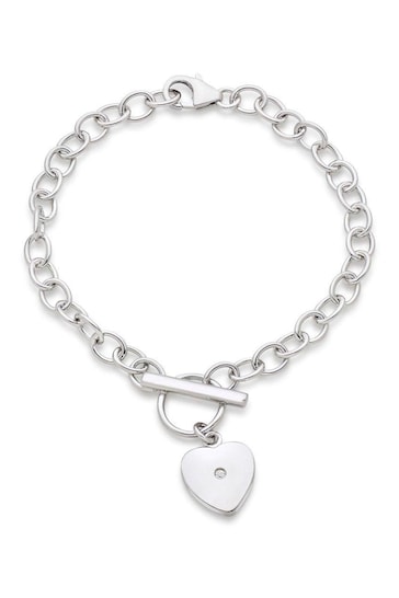 Beaverbrooks Childrens Mini B Sterling Silver Tone Diamond Heart Bracelet