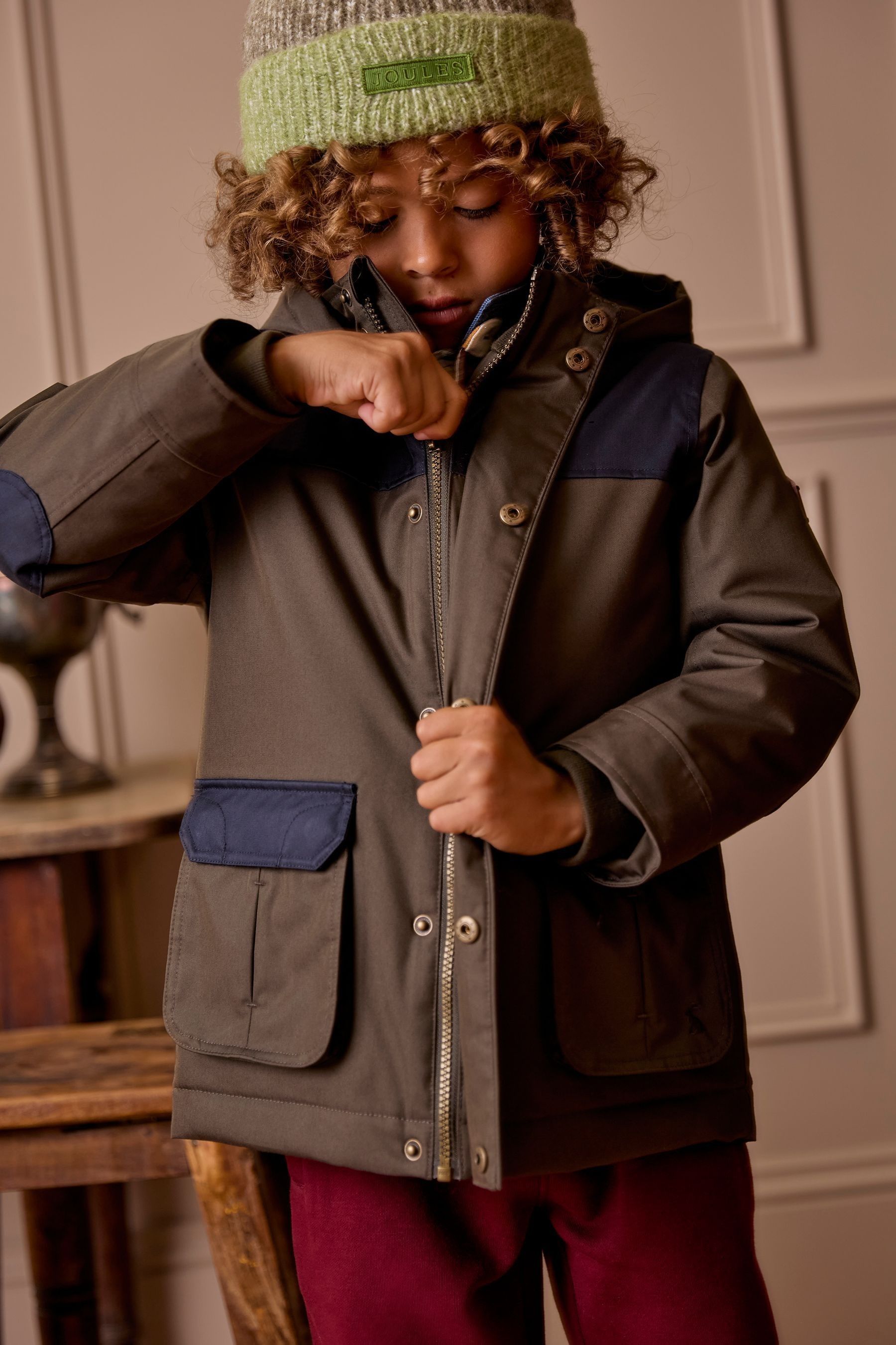 Buy Joules Kids Ultimate Khaki Green Waterproof Coat with Quilted Lining from the Next UK online shop