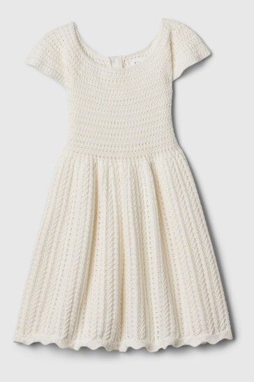 Gap White Crochet Knit Short Sleeve Dress (Newborn-24mths)