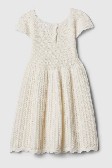 Gap White Crochet Knit Short Sleeve Dress (Newborn-24mths)