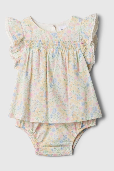Gap Yellow Print Bubble Flutter Sleeve Dress (Newborn-24mths)