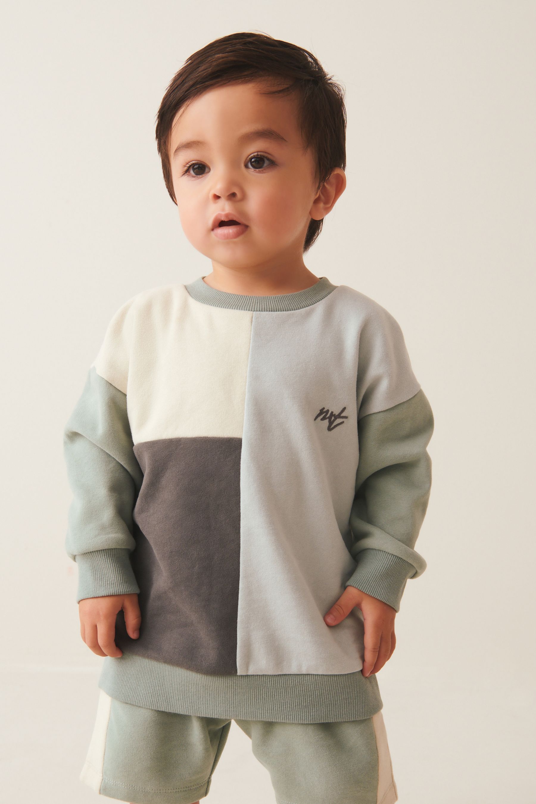 Buy Mineral Blue Mint Green Oversized Colourblock 100 Cotton Sweatshirt and Shorts Set 3mths 7yrs from Next Luxembourg