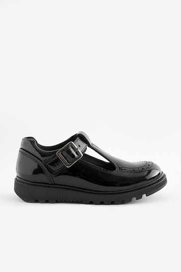 Black Patent School Leather Chunky T-Bar Shoes