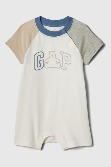 Gap White Logo Short Sleeve Baby Rompersuit (Newborn-24mths)
